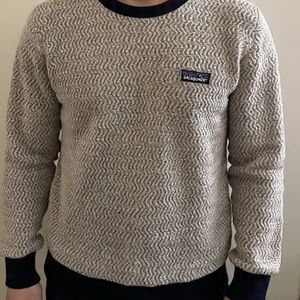 Patagonia Textured Cream and Black Crewneck Sweater